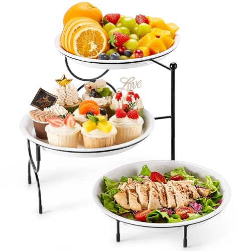 Lifewit 3-stufiges Serviertablett, Runder Servierplatten, Weiß Wiederverwendbare Lebensmittel Tabletts mit Display-Ständer für Buffets, Snack, Gemüse, Obst, Kekse, Dessert, Party Supplies, Schwarz