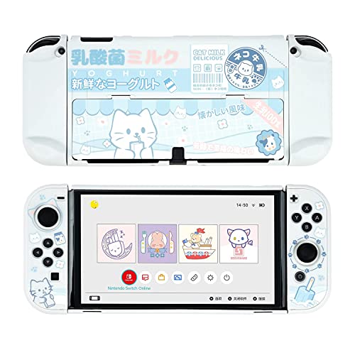 GeekShare Schutzhülle Slim Cover Case Kompatibel mit Nintendo Switch OLED und Joy Con – Stoßdämpfend und Kratzfest – Yogurt Cat