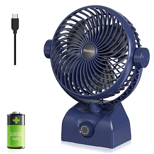 Wastou Schreibtischventilator, wiederaufladbarer USB-Tischventilator, tragbarer Turmventilator mit 10000 mAh, drehbarer Kopf, leiser Lüfter für Schlafzimmer, Büro und Desktop