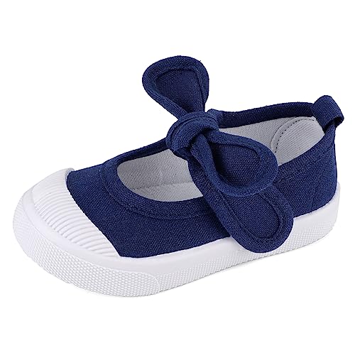 LACOFIA Kinder Canvas Sneakers Bowknot Segeltuchschuhe Mary Jane Schul Schuhe für Mädchen Marine Blau 26