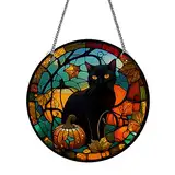 AMZLORD Fensterdekorationen Acryl Katze Deko Wandschmuck Metall Gebeizt Acryl Fensterbehang mit Kette und Saugnapfhaken für den Innenhof Kreative Fenster Türen Dekor (Durchmesser 30cm)