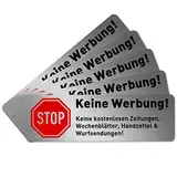 5 x Keine Werbung Aufkleber für Briefkasten (6,7 x 2,1 cm klein) - Keine kostenlosen Zeitungen und Reklame einwerfen - Briefkastenaufkleber - Selbstklebend - Edelstahl Optik