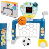 COIL Kinder-Sportzentrum Basketballkörbe für Kinder 3in1 – Interaktives Fußballtor, Basketballkorb, Golfspiel für Kleinkinder, mit LED und Musik, Lernspielzeug ab 18 Monaten, sicherer ABS-Kunststoff