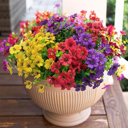 8Bündel Kunstblumen für Draußen, wie Echt Künstliche Blumen Outdoor UV Beständige Künstliche Balkonpflanzen Wetterfest Kunstpflanze Balkonblumen Seidenblumen für Balkon Gräber Garten Hängepflanze Deko