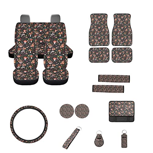 Belidome Schnecken Schmetterling Pilz Auto Zubehör Sitzbezüge Komplettes Set mit Lenkradbezug und Sicherheitsgurt Armlehne Kissen