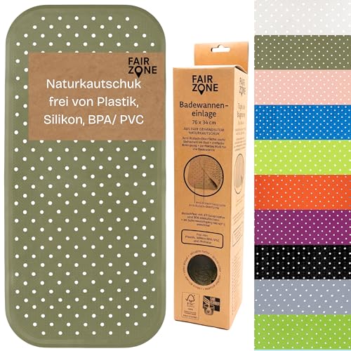 FAIR ZONE Badewannenmatte rutschfest 76x34 cm Antirutschmatte Badewanne Plastikfrei FSC Naturkautschuk 100% BPA+PVC frei Wanneneinlage in Olive Grün