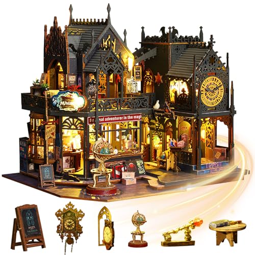 Mostop DIY Miniature House,Miniatur Haus, Holz puppenhaus-Bausatz MiniaturhausBausatz mit LED-Licht,Kreative Raum-Idee für Erwachsene Magisches Haus DIY-Bausätze (Holo Magic City)