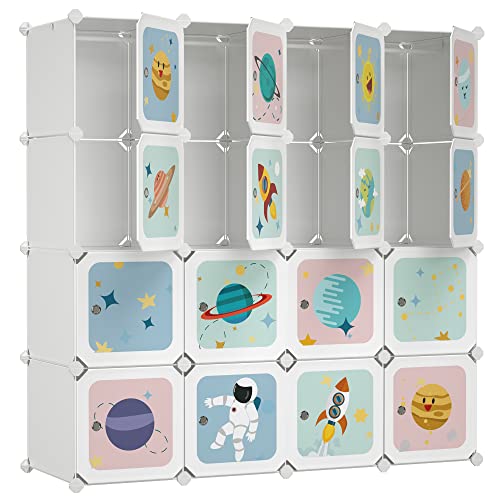 SONGMICS Kleiderschrank, DIY-Aufbewahrungsschrank, für hängende Kleidung, Aufbewahrung, für Kinder, mit 16 Würfeln, 4 Hängestangen, 123 x 41 x 123 cm, weiß LPC905W01