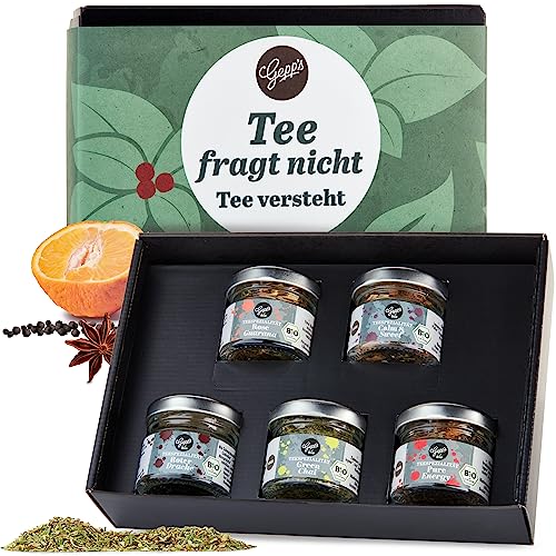 Gepp's Feinkost Mini Tee Set I Tee Geschenk mit 5 Bio Teemischungen I Kleine Zusammenstellung für alle Teeliebhaber mit den bekannten Tee Sorten I Ideales Geschenkset