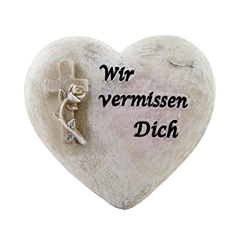 PrimoLiving Grabschmuck Gedenkstein Grabstein (Herz Wir vermissen Dich)
