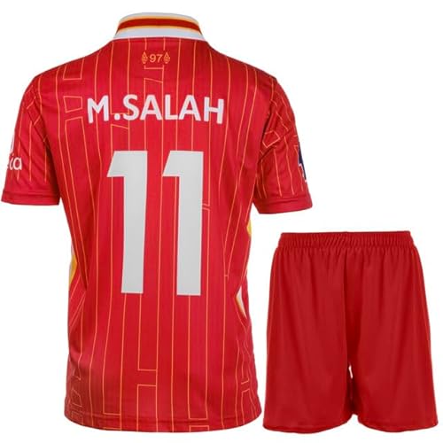 Hawkara Lpool 2024/2025 Mo. Salah #11 Kinder Sonderausgabe Auswärts Trikot mit Kurz, Neu Saison, Fußball Trikot Set Jugendgrößen (Rot,164)
