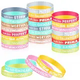 Sprifityy 24 Stück Motivationsarmbänder auf Deutsch,20.2 cm Inspirerende Zitate Silikonarmband,Inspirierende Geschenke mit positiven Sprüchen,Geeignet für Kinder,Jugendliche,Frauen,Männer