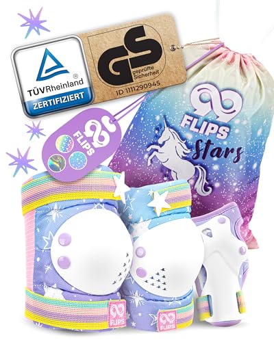 99FLIPS Inliner Schoner Kinder Schutzausrüstung Inliner Kinder - Knieschoner Kinder Set Mädchen - Schützer Protektoren Kinder - Skateboard & Inline Skates - Größe XS Rainbow - Knieschützer Set