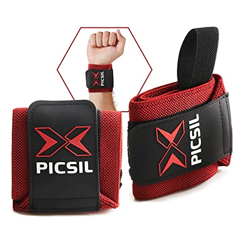 PICSIL Handgelenkschoner für Crosstraining, starke Handgelenkstütze mit Daumenschlaufe, flexibles Band aus Stretch-Baumwolle, ideal für Gewichtheben, Boxen, Training (Rot)