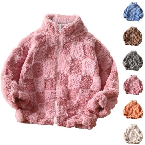 Generisch Teddy Fleecejacke Mädchen Warm Winterjacke Stehkragen Mantel Sweatjacke Wintermantel Jacken Classic Plüschjacke Outdoorjacke Casual Flauschjacke Dicker Klamotten Sale Angebote Rosa,140