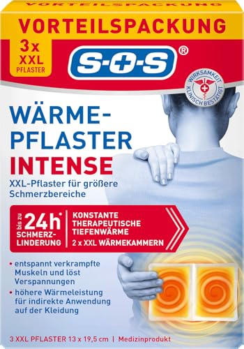 SOS Wärme-Pflaster INTENSE | extra starke XXL Wärmepflaster | löst verkrampfte Muskeln + Rücken Verspannungen | Rückenschmerzen (3er Pack) Wärme Pads