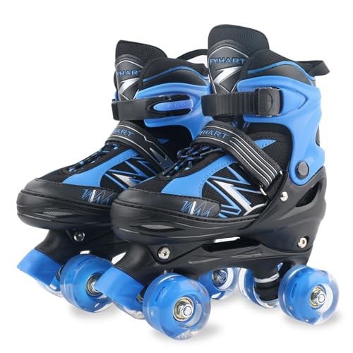 LOKJIJI Rollschuhe für Kinder Jungen Mädchen Anfänger, Einstellbar 4 Größen für Kinder und Jugendliche Teenager, Quad Schwarz&Blau Rollschuhe für Sport (Small_28-32 EU)