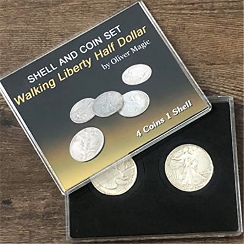 ZQION Walking Liberty Half Dollar Shell and Coin Set (4 Coins 1 Shell) Magic Tricks Stage Close Up Magic Coins Gimmick