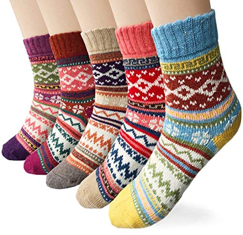 YSense Snug 5 Paar Damen Winter Wollsocken, atmungsaktive weiche dicke Socken bunte Farbe Premium Qualität klimaregulierende Wirkung MEHRWEG