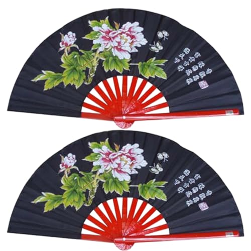 Bamboo -Fans, 2pcs Folding -Fan mit Bambusrahmen, Kampfkunst Kung Fu -Fan mit Blumenmuster für Tanzmusikfestival Hochzeitskirche Dekoration Party, Hand