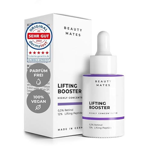 Lifting Booster (30ml) – Intensiv straffendes Lifting Serum mit Anti-Falten Wirkung – strafft & festigt die Haut - mit Hyaluronsäure, Retinol & Liftingpeptiden – vegan - by Beauty Mates