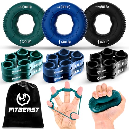 FitBeast Griffkrafttrainer, Fingertrainer, Unterarmstärker 9-teiliges Set, Gezielte Kraft Handmuskeltrainer, Entlastungs & Erholung, Tiefblau