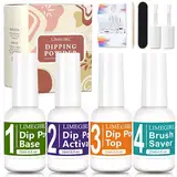 MrCuvaryas Dip Pulver Flüssigkeits Set, Dipping Powder mit Base/Top Coat/Activator/Brush Saver Dip Puder System, 4 Stück 0.5oz große Kapazität Dip Pulver Nagel Kit für Anfänger Home DIY Nail Art