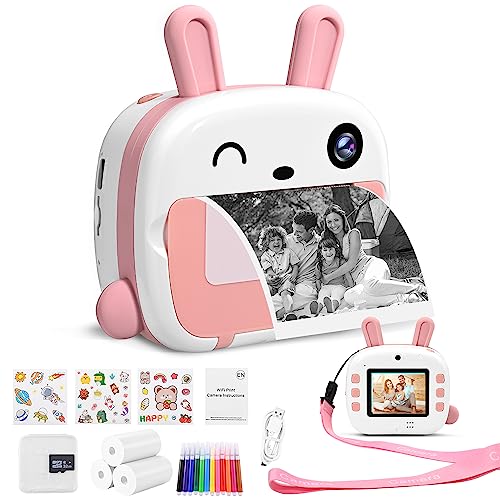 Couleeur 2.4 Inch Screen 12MP 1080P HD Kids Photos Instant Camera with Printing Paper and SD Card with 32GB Camera Gifts Toys for Boys and Girls 3 to 12 Years