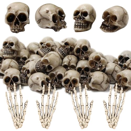 MEZHEN Mini Totenkopf Figur Mini Schädel Deko Halloween Hände Menschliche Totenkopf Modell Kunststoff Schädel Kopf Totenkopf Figuren Partydeko Gruselparty Blumentopf Dekoration Halloween