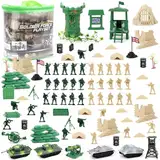 deAO 100-teiliges Militär-Spielset mit Miniatur-Soldaten; Militärfiguren; Tanks; Flugzeuge; Flaggen; Transport- und Kampfzubehör