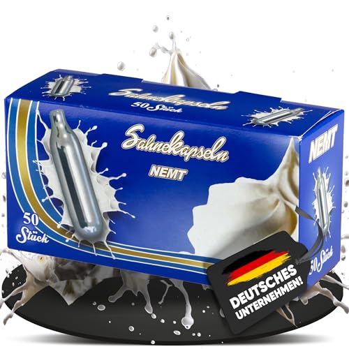 NEMT 50 Stück 8g N2O Sahnekapseln, passend für alle handelsüblichen Sahnebereiter und Sahnespender Cream Whipper Chargers