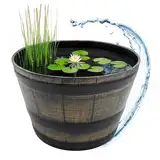 Kunststoff Blumenkübel in Eichenfass Optik braun - 44 cm - Mini Gartenteich Becken im Holz Wasserkübel Design – Garten Deko Miniteich Pflanzkübel Blumenkasten Holzfass Wassertrog Zuber Bottich