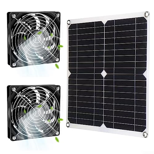 SPORTARC Solarpanel-Ventilator-Set, 25 W, solarbetriebener Doppelventilator, 25 W, solarbetriebener Doppelventilator, IP65 wasserdichte Belüftung, Hühner-Haustier-Hundehaus