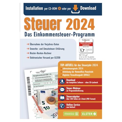 Aldi Steuer 2024 für die Steuererklärung 2024 am PC. ELSTER Klar Strukturiert Steuerprogramm per CD-Rom oder Download