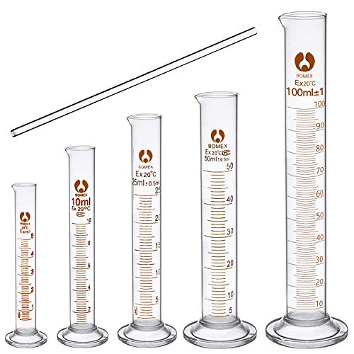 Meßzylinder Glas, cococity Graduierten Glasmesszylinder Chemistry Laborzylinder Messwerkzeuge mit Rührstab 5ml 10ml 25ml 50ml 100ml