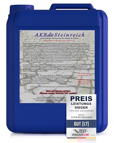 A.K.B.Steinreich Konzentrat,Steinreiniger,Grünbelagentferner,Außenreiniger für Wege und Plätze bis 2000m², 5L (1385)