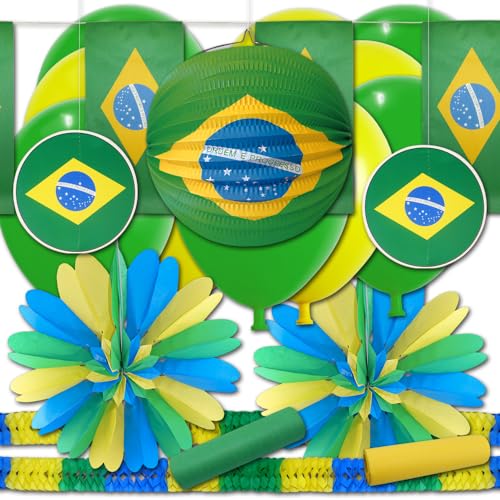 Brasilien Dekoset Grundausstattung Länderparty grüngelb - Brasilien Länderdeko für Karneval, Fasching, Mottoparty, Geburtstage, etc.