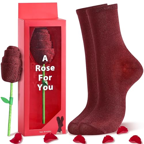 Jeasona Roses Glitzer Socken Damen 39-42 Geschenke für Frauen Weihnachtsgeschenke für Frauen Geschenke für Freundin Ehefrau Mama Pärchen Partner Geschenke Valentinstag Muttertagsgeschenk