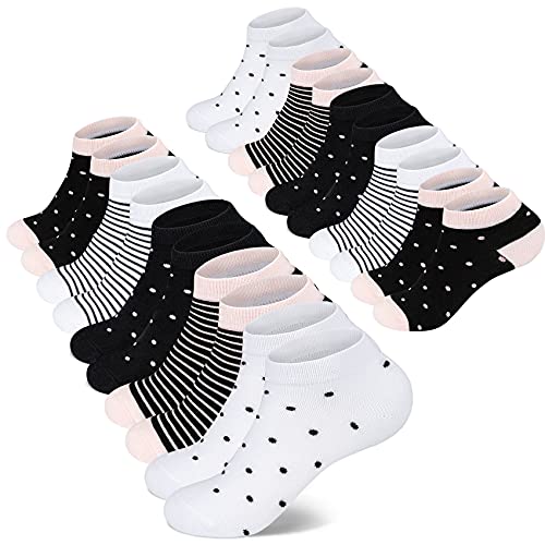 Mowenti Sneaker Socken 39-42 Damen Kurze Baumwollsocken Sportsocken 10 paar Streifen Punkten-8204