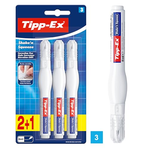 Tipp-Ex Korrekturstift Shake 'n Squeeze, je 8ml, 3er Pack, Ideal für das Büro, das Home Office oder die Schule