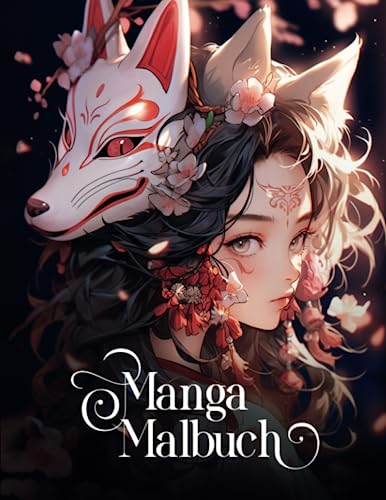 Manga Malbuch für Mädchen: 50 Porträts von Mädchen umgeben von Blumen, in Manga-Stil, auch für Erwachsene geeignet