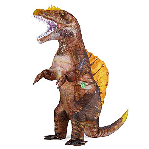 Rafalacy Aufblasbares Dinosaurier-Kostüm für Erwachsene, lustiges Halloween-Spinosaurus-Dino (braun)
