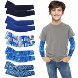 Sport Armstulpen Kinder, 5 PCS UV Schutz Armstulpen Arm Sleeve Armel Schutz, Teenager Sport Armstulpen, Sport Cooling Sleeve, Armlinge Kinder, für Basketball Volleyball Fußball (Blau, 3-7 Jahre alt)