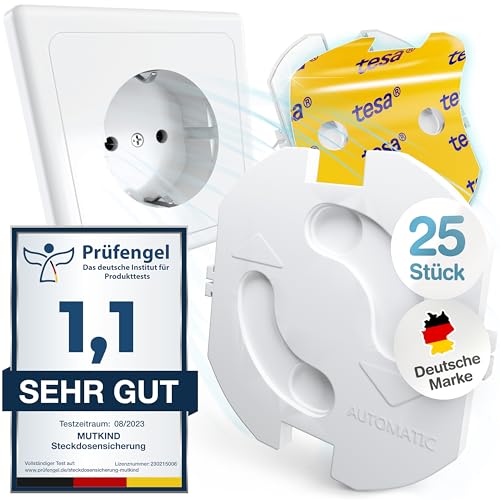 MUTKIND® Steckdosen Kindersicherung - (25 STK. mit Kleber von TESA) Steckdosenschutz Kindersicherung mit Drehmechanik - Kindersicherung Steckdose - Steckdosensicherung Baby