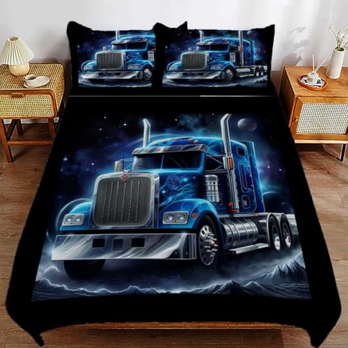 ZHDEDSP 3D Bettbezug Set mit LKW-Motiv, Mikrofaser, 155 x 220 cm, Kissenbezug 80x80 cm
