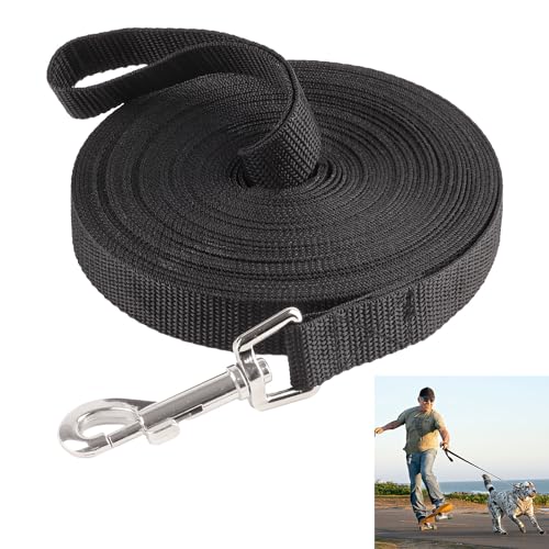 Schleppleine 10m für Hunde,Lange Hundeleine für Training und Outdoor,Ausbildungsleine für Kleine bis Große Hunde,Robuste Nylon Hundeleine mit Handschlaufe und D-Karabiner (Schwarz)