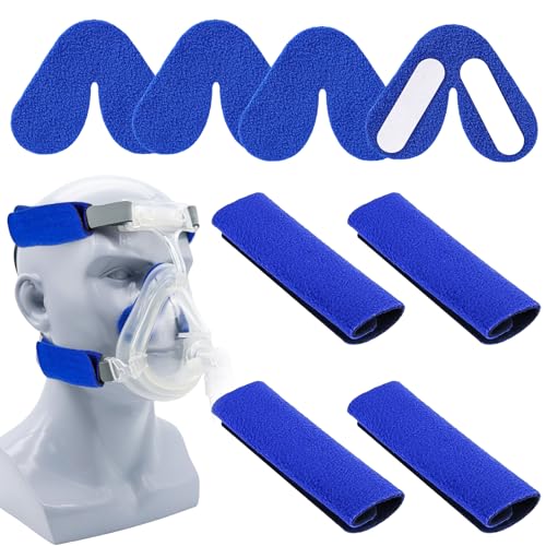 4Pcs CPAP Maske CPAP Zubehör Wiederverwendbar CPAP Gurtbezüge Gesichtspads CPAP Gurt Komfort Pads Verringerung von Wange Rote Flecken und Einbuchtungen mit 4 CPAP Masken Nasenpolster (Blau)