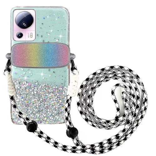 Tivenfezk Nadoli für Xiaomi 13 Lite Glitzer Handykette Hülle,Silikon Bling Durchsichtig Crossbody Tasche zum Umhängen Schutzhülle mit Telefon Clip Halter Band