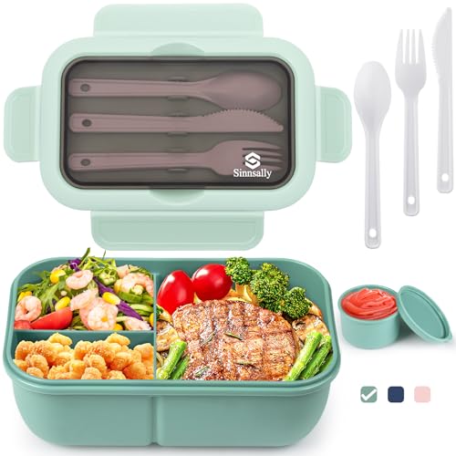 Brotdose mit Trennfächern Set,1250ml Lunchbox mit Fächern Kinder/ Erwachsene,Lunch Box Frühstücksdose,Brotbüchse Vesperbox mit Besteck,Brotzeitbox Brotbox,Essensbox Jausenbox,Frühstücksbox Vesperdose