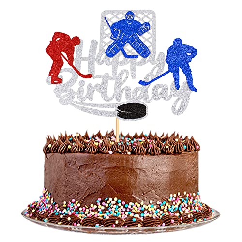 1 Stück Hockey-Kuchenaufsatz Alles Gute zum Geburtstag Schild Tortenaufsatz Hockeyspieler Kuchendekorationen für Sport-Themen-Jungen-Mädchen-Geburtstagsfeier-Zubehör